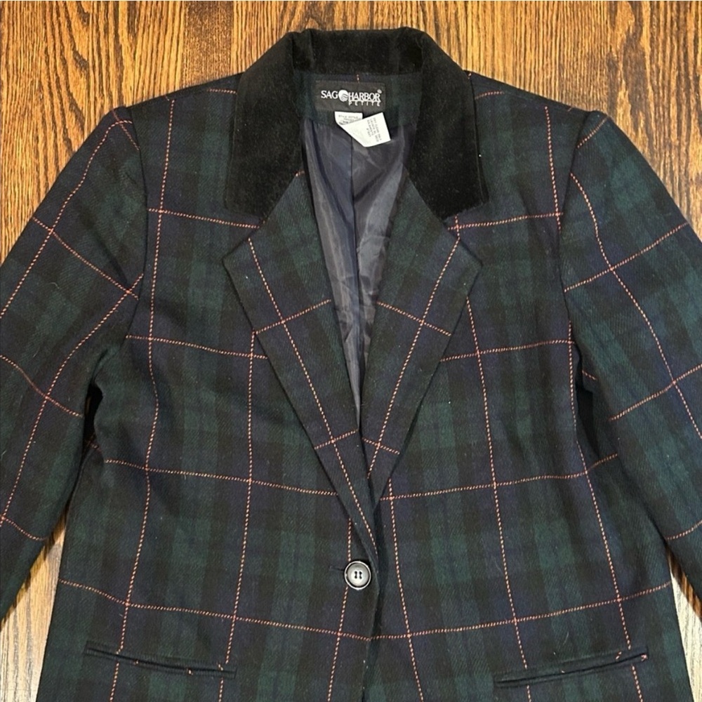Womens vintageGreen Plaid Tailored Riding Blazer - Picture 3 of 5
